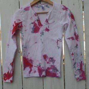 Tie Dye Long Sleeve Girls Med T-shirt Red Gray